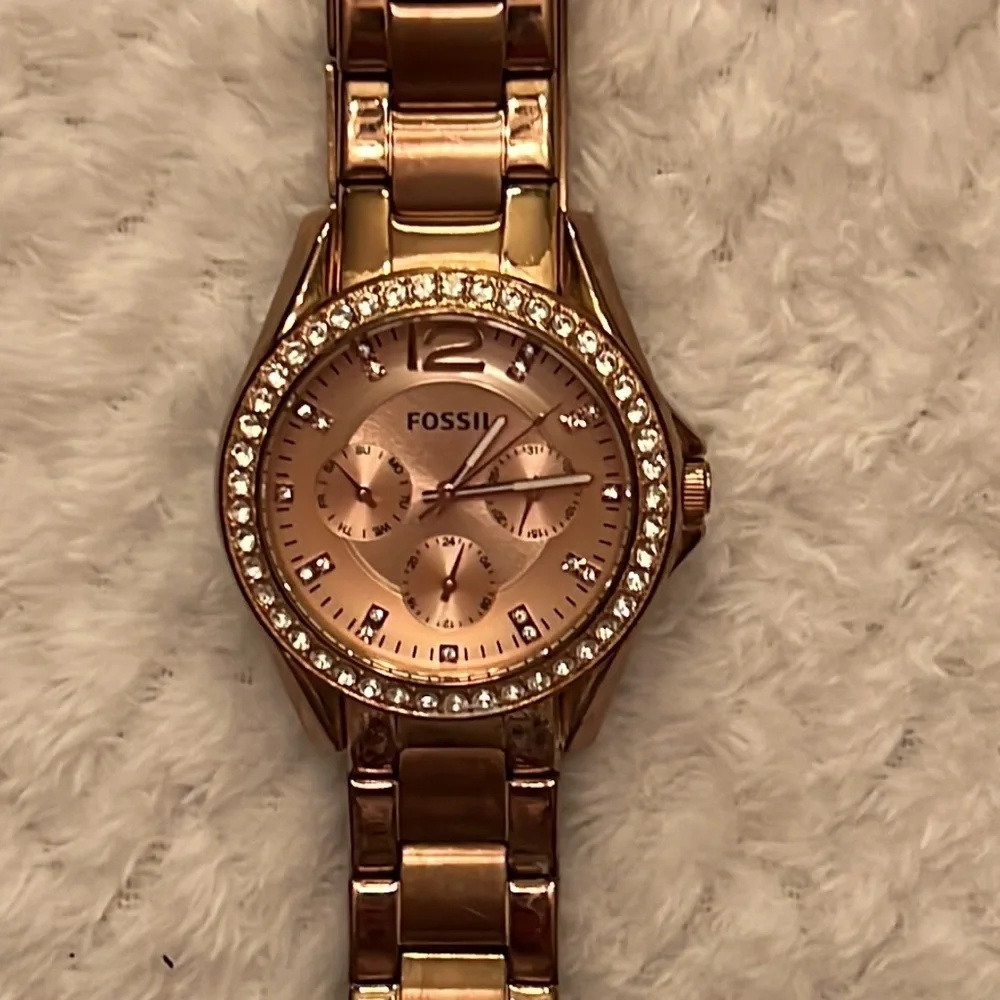 Fossil Womens Riley Multifunction Watch Crystals Rose Gold